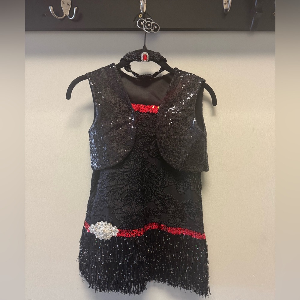 Black and Red Sequin Dress with Bolero costume sam ch custom made w/accessories